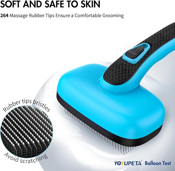 Dog Self Cleaning Slicker Brush for Shedding, Ideal for Short Long Haired Dogs, Including Cat. Removes Loose Fur, Undercoat, Mats, Tangled Hair. Suit for Large Medium Small Animal. Blue