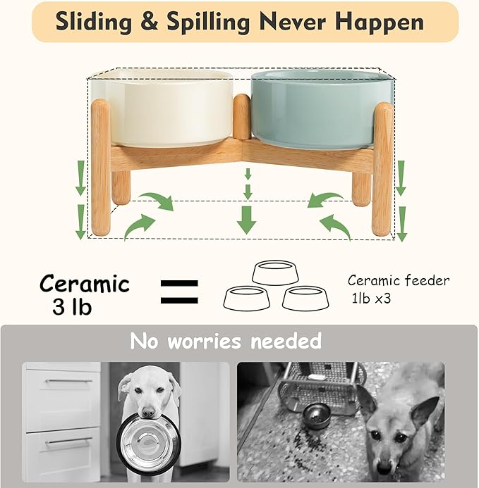 Wordcam Elevated Ceramic Dog Bowls,Raised Dog Dish with Stand,Pet Food and Water Feeding Bowls for Small Medium Dogs(6.5''Tall-28 Oz-3.6 Cups)