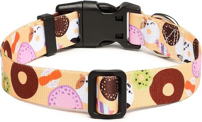 Mercano Adjustable Dog Collar - Special Design Patterns, Soft Nylon Comfortable Durable Pet Collar for Small Medium Large Dogs (L, Beige Cookie)