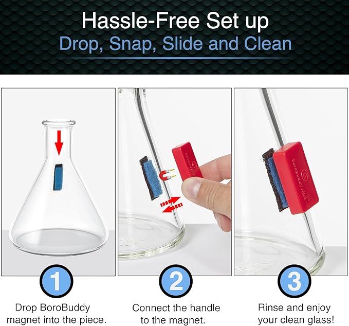 Magnetic Glass Cleaner BoroBuddy | Glass Pieces, Bottles, Vases | Compact Design for Tighter Spaces & Smaller Glass Pieces | Double Sided | Red