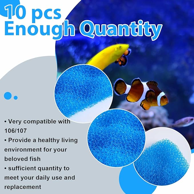 Maxcheck 10 Pack Compatible with 106/107 Blue Bio Sponge Value, Replacement Filter Media Sponge Pads for Aquarium