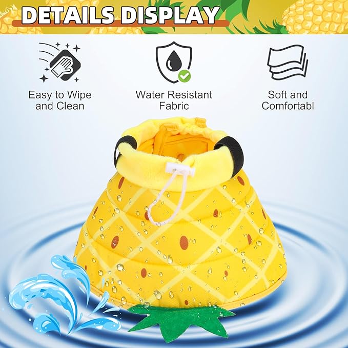 KOOLTAIL Cat Costume Cone Collar Soft, Adjustable Cat Cones to Stop Licking, Foldable Donut Water Resistant Pet Recovery Neck E Collars After Surgery,Elizabethan Collar for All Breeds Cats,Pineapple M