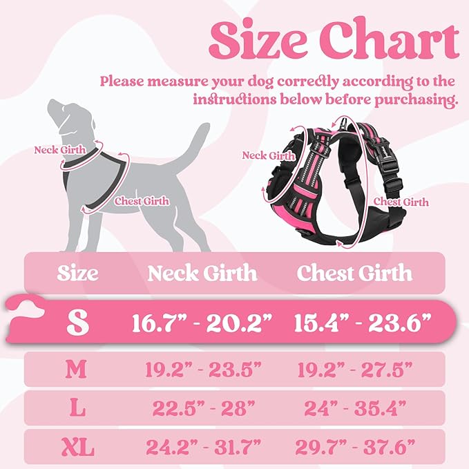 rabbitgoo Dog Harness Small Sized, No Pull Pet Harness with 3 Buckles, Adjustable Soft Padded Vest with Control Handle, Walking Reflective Pet Vest for Small Dogs, Rose Pink, S