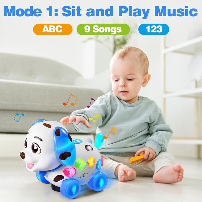 Musical Puppy Toys for 1 Year Old Boy Gift, Crawling and Walking Baby Toy 6-9-12-18 Month, Birthday Gift for 1 Year Old Boy Girl, Bilingual Infant Toys for 7 8 10 Month Olds (Blue)
