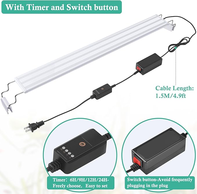HITOP Full Spectrum LED Aquarium Light – 24-32" Classic Fish Tank Light with Timer, Aquarium Plant Light with Stable Extendable Brackets (24-32in)