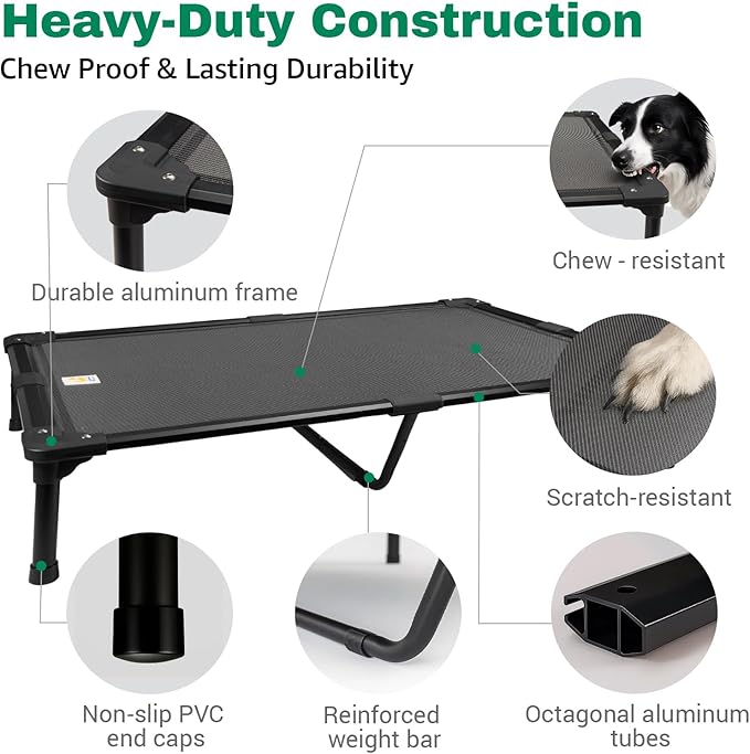 Sytopia 42'' Outdoor Elevated Dog Bed for Large Dogs, Chew-Proof Pet Camping Raised Cot with Breathable Mesh - Durable Frame, Cooling Hammock Style, Anti-Slip Base, Water-Resistant, Easy Clean