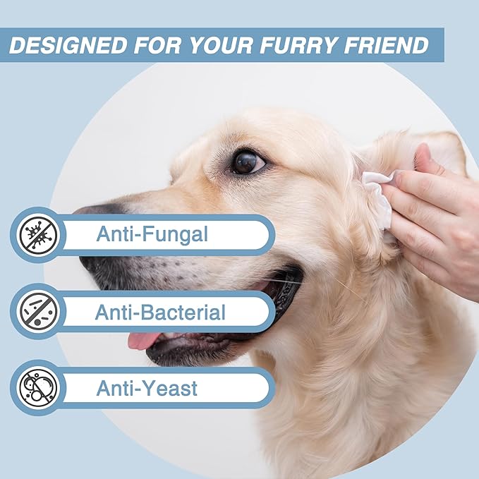 Antifungal and Antibacterial Wipes for Dogs & Cats, Dog Yeast Infection Treatment Wipes, All Natural Grooming Wipes for Cleaning, Help with Hot Spots, Ringworm, and Skin Infections, 160 Count