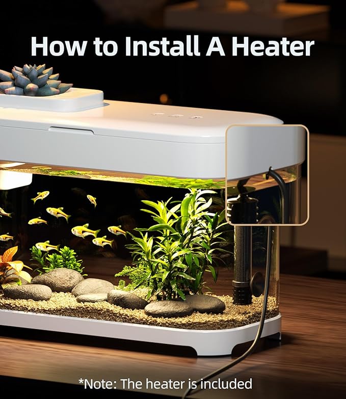 Smart Fish Tank Aquarium 3 Gallon with Heater, Temperature Monitor, 3 Stage Filtration, 8 Color Lighting, Aquarium Siphon, Small Betta Tank Kit, Acrylic