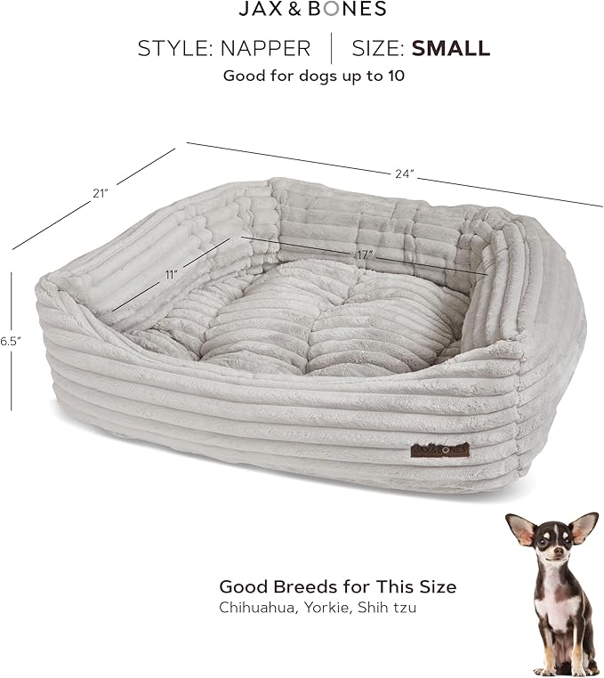 Jax & Bones Dog Napper - Luna Grey Machine Washable Bed for Dogs - Extra Heavy Duty Bolstered Sides - Small Grey Dog Mat | 24 x 21 Inches