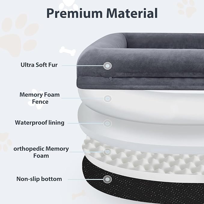 WNPETHOME Human Dog Bed for Adult, Washable Dog Couch with Removable Waterproof Cover, Orthopedic Large Pet Sofa Bed with Bolster Sides for Sleeping