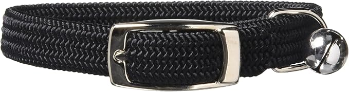 Kool Kat Elastic Cat Safety Collar with Bell, Black, 8"