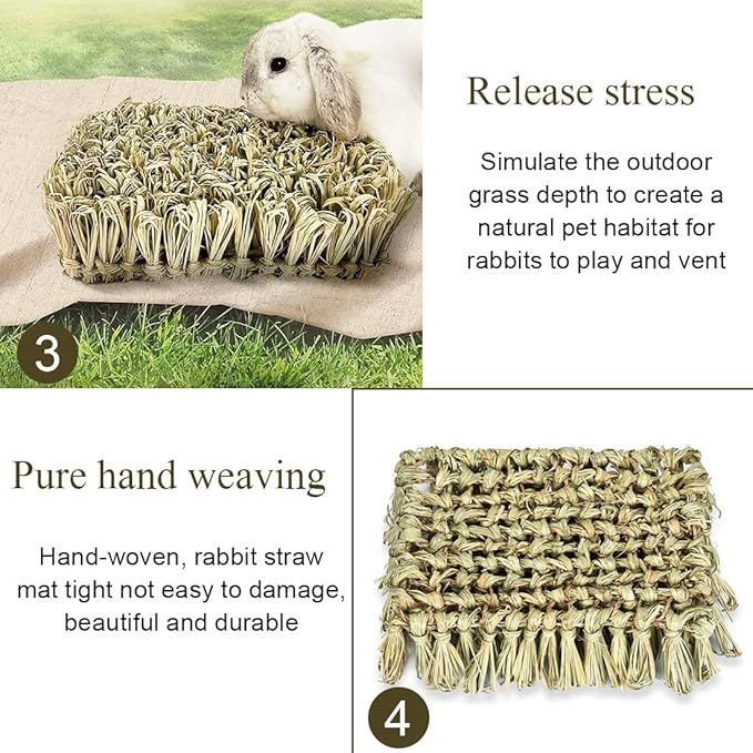 Hamiledyi Rabbit Grass Bed Bunny Natural Straw Woven Mat Guinea Pig Hay Mat Chew Mat for Rabbit Guinea Pig Chinchilla Squirrel Hedgehog(10.6x7.5x3.5inches)
