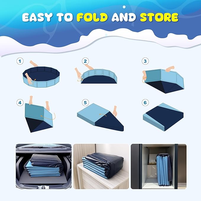 COMMOUDS 87Inch Large Foldable Dog Pool, Collapsible Hard Plastic Dog Kiddie Swimming Pool, Portable Pet Bath Tub Wading Pools for Kids and Puppy Small Medium Large Dogs
