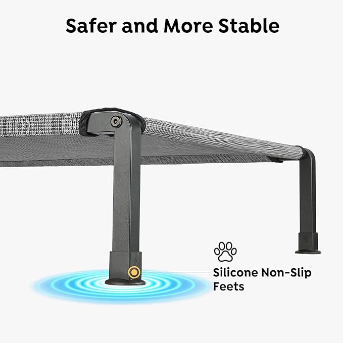 Veehoo Heavy Duty Elevated Dog Bed - Raised Dog Cot with Washable & Breathable Teslin Mesh, Non-Slip Silicon Feet, Cooling for Indoor or Outdoor, 29" x 18", Black Silver