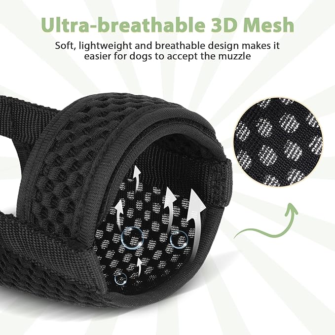 Mayerzon Dog Muzzle with Hook and Loop for Large Medium Small Dogs, Patented Soft Mesh Beagle Labrador Puppy Muzzles for Biting Chewing Grooming, Breathable, Adjustable, Allows Panting (Black, S)