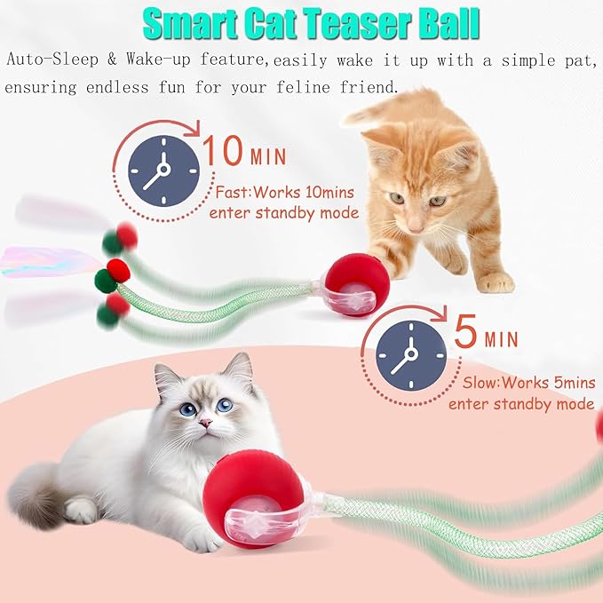 Speed 2.0 Tail Interactive Cat Toys for Indoor Cats, Chirping & Motion Activate Ca t Toy, Smart Kitten Rolling Ball Moving Ball Toys, Rechargeable Dog Cat Bal l for Enrichment Exercise (Red)