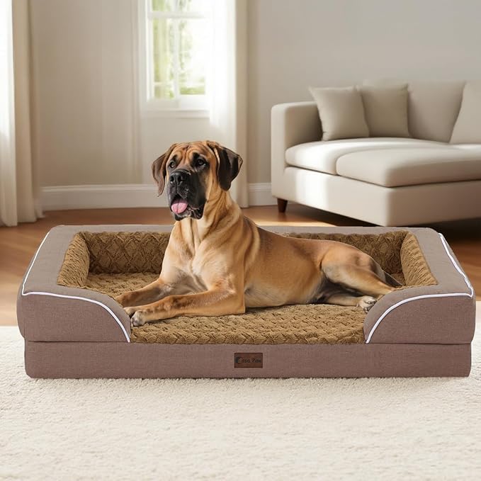 Orthopedic Waterproof Dog Bed for Extra Large Dogs, Memory Foam XL Dog Bed with Sides, Egg-Crate Foam and Non-Slip Bottom Jumbo Dogs Couch Beds with Washable Removable Cover(Jumbo,Brown)