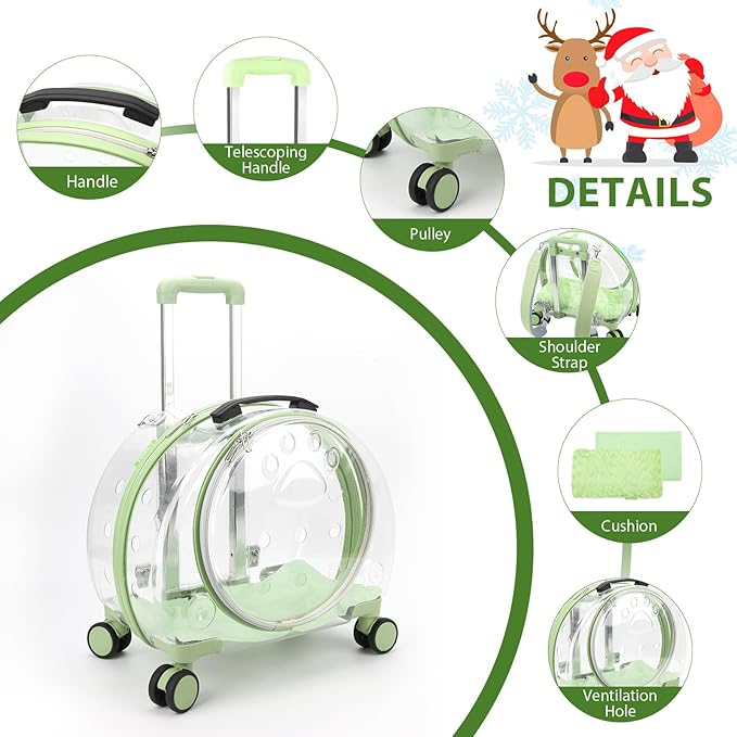 Transparent & Fully Breathable Hard cat Carrier with Rolling Wheels for Dogs, Cats, Multiple Carrying Options, Perfect for Traveling/Taking a Walk