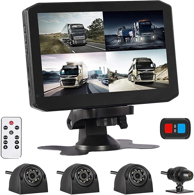 VSYSTO 4CH Truck Dash Camera System DVR Recorder Waterproof Backup Camera Front&Sides&Rear VGA for Truck Tractor Semi Trailer Van 7.0" Monitor Infrared Night Vision