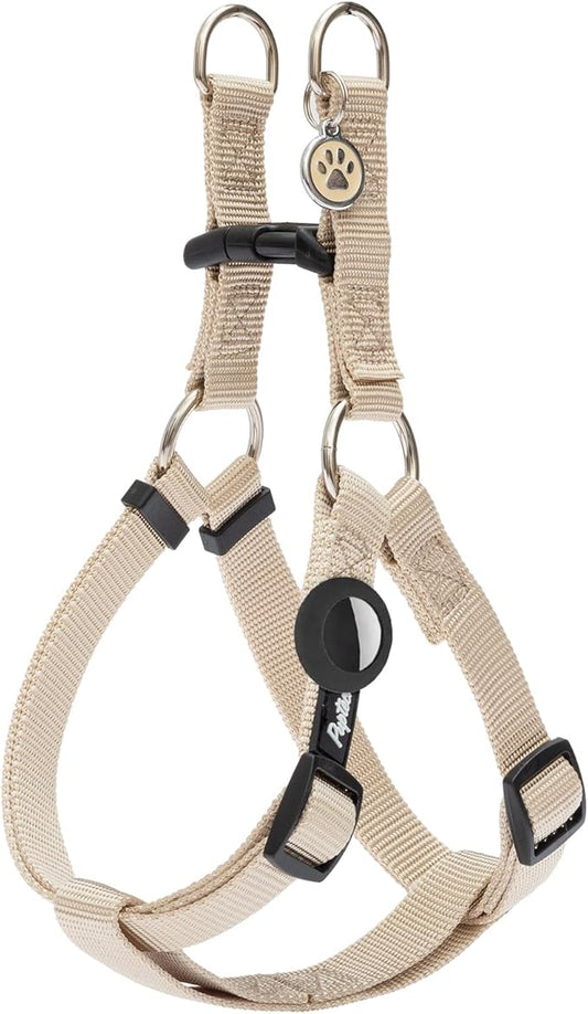 PUPTECK No Pull Dog Harness Soft Adjustable Basic Nylon Step in Puppy Vest Outdoor Walking with ID Tag and A-ir Tag Case, Cream, L