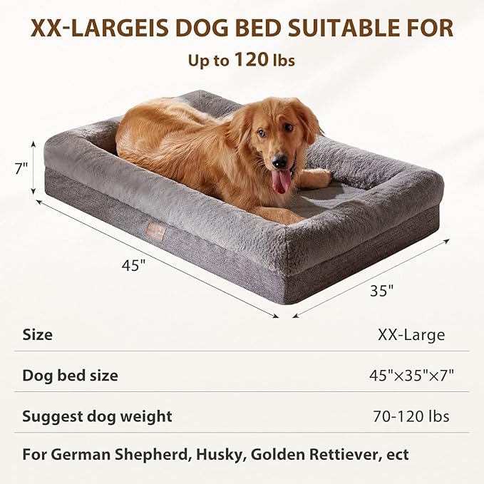 BFPETHOME XL Extra Orthopedic Dog Bed for Large Dogs – Washable Couch-Style Pet Bed with Supportive Bolster Sides, Removable Waterproof Cover, Non-Slip Bottom, Comfortable Dog Bed for Better Sleeping