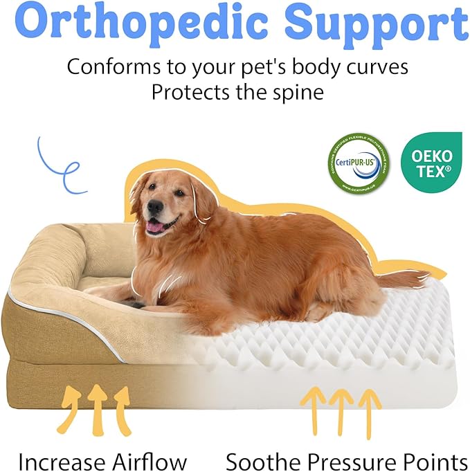 Washable Orthopedic Large Dog Bed - Big Dog Beds with Removable Waterproof Cover and Non-Slip Bottom XL Large Pet Bed with Bolster Extra Large Dogs Bed