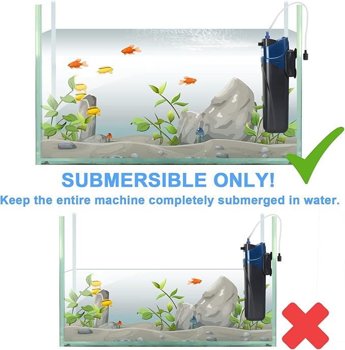 COOSPIDER Fish Tank Filter Sun JUP-02 Aquarium Green Clean Submersible Machine 132gph for 10-40 Gallon Small Fish Tank Internal Submersible Pump for Turtle Tank, Air Supply & Oxygen Enhancement
