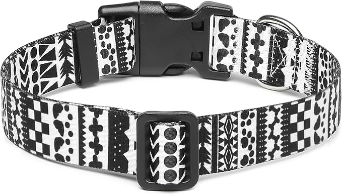 Mercano Adjustable Dog Collar - Special Design Patterns, Soft Nylon Comfortable Durable Pet Collar for Small Medium Large Dogs (S, Black White A)