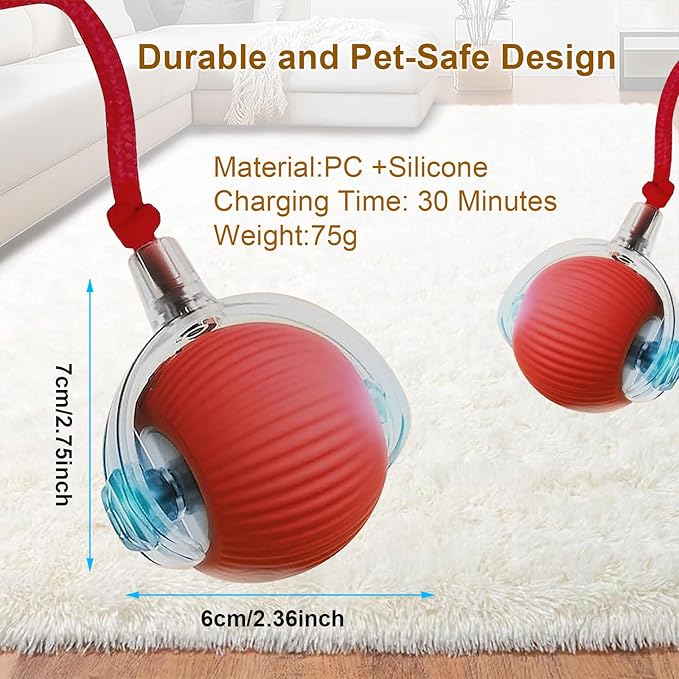 Interactive Cat Toy, 2025 New Interactive Rolling Cats Dog Toy Balls 360° Smart Automatic Rolling Pet Ball, Fast Moving Toy for Dog,Cat Ball Toy (Red)