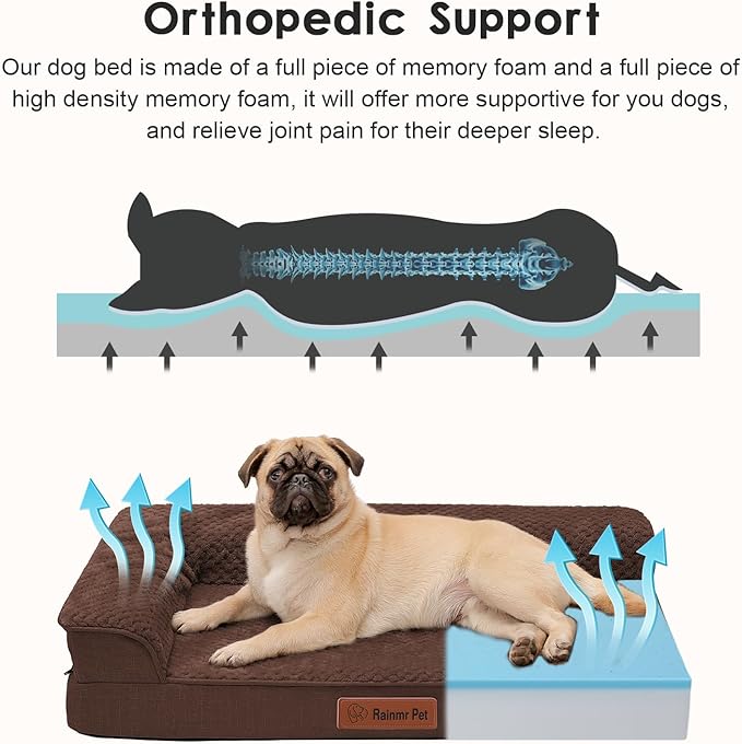Orthopedic Dog Bed Medium Size Dog, 3 Inch Memory Foam Pet Bed for Small and Medium Dogs, Washable Removable Cover, Nonskid Bottom, Waterproof, 30x20 Inches S Brown Grey