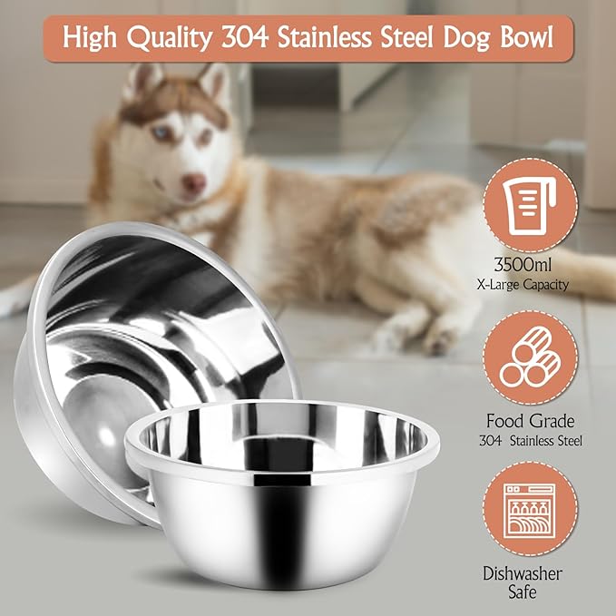 Elevated Dog Bowls for Large Dogs, Raised Dog Bowl Stand with Two X-Large Stainless Steel Bowls for Dogs, 3.5L Capacity, Rustic Walnut