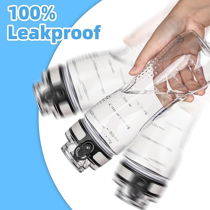 OLDLEY 25 oz Water Bottle, Motivational Water Bottle with Time Marker, Sports Water Bottle With Strap, Leakproof & BPA Free Large Water Bottles for School, Gym, Travel, Outdoor, Tritan,Transparent