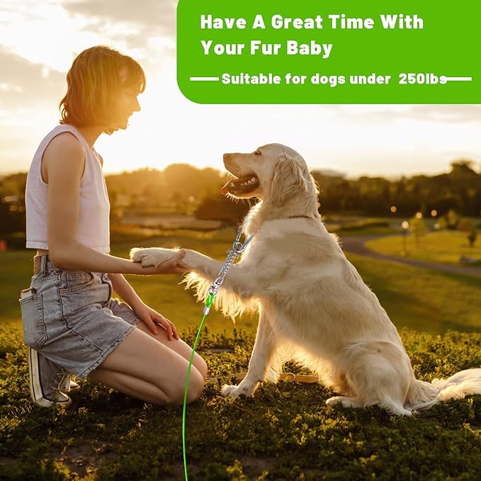 Dog Tie Out Cable 10/15/20/25/30FT Dog Run Cable Rosy Pink/Blue/Purple/Silver/Red/Green/YellowTie Out Cable for Large Dogs Heavy Duty for Outside Hold Large Dogs Up to 250LBS