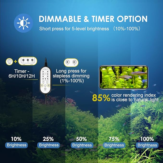 Aquarium Light,22W 24/7 Natural Mode,9 Light Modes(Water Grass Mode & 7 Colors & Cycle),Adjustable Timer and 7 Color Brightness - with Expandable Mounting Bracket for 24~30IN Fish Tank