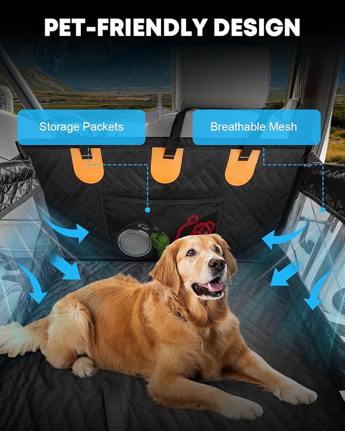 Kohree Dog Car Seat Cover for Medium Large Dogs, Hard Bottom Dog Car Seat Cover for Back Seat Waterproof 600D Car Hammock for Dogs Pet Back Seat Extender for Cars SUV Truck-Upgraded Version