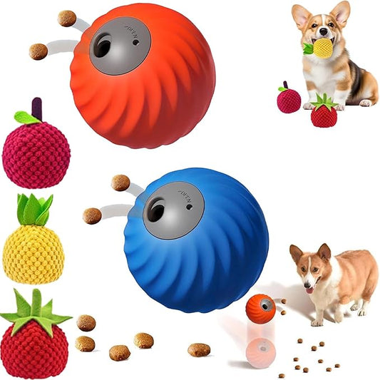 Zoomie Buddy 2.0, Zoomie Buddy for Dogs, 2 in 1 Smart Touch Interactive Dog Balls ＆ Pet Feeder, 2.83" Diameter, Suitable for Small/Medium Dogs, with Fruit Plush Cover (Blue+Orange, 3*Mix)