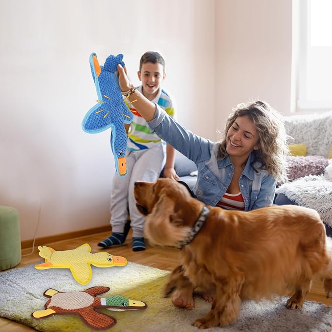 Dog Toys 3-Pack Cute Duck Shapes Puppy Toys No-Stuffing Squeaky and Crinkle Interactive Dog Chew Toy for Small to Large Breeds