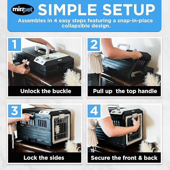 USA Pet Carrier & Crate 21'' - Premium Collapsible Design for Cats and Dogs - Portable Kennel for Small Pets - Indoor/Outdoor - 360-Degree Ventilation & Hard Plastic Wall Protection