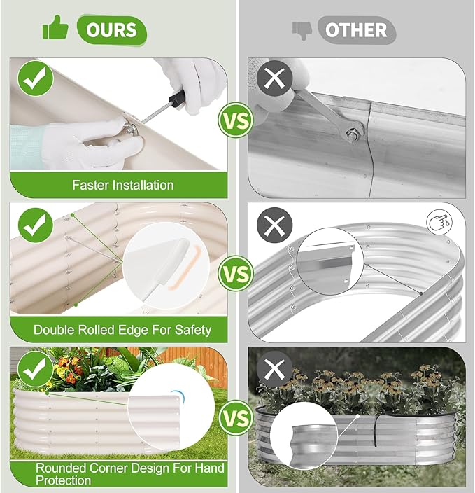 Galvanized Raised Garden Bed Outdoor- 2 Pcs Raised Beds for Gardening| Metal Planter Box, Steel Raised Garden Bed Kit with Gloves for Vegetables, Flower, Herbs (4x2x1.4FT, White)