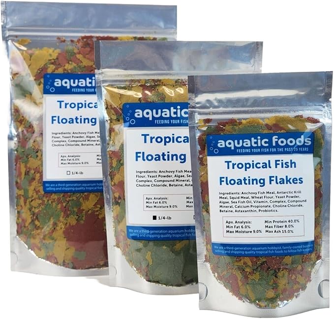 Aquatic Foods Inc. Tropical Fish Flakes, Mix of Krill, Color Enhancing, Spirulina Flakes for Cichlids, Angels, Tetras, Guppies, All Tropical Fish...WL…3-lbs Poly Bag