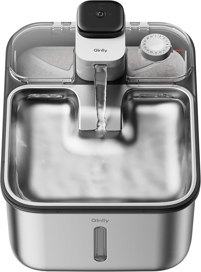 Stainless Steel Cat Water Fountain Wireless for Cats Indoor, 3.6L/123oz Automatic Metal Dog Water Dispenser,Cordless Battery Operated Pet Drinking Fountain,Rechargeable Waterer with Motion Sensor