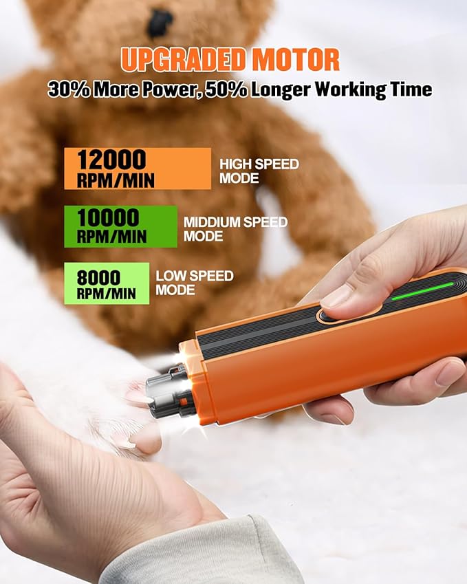 Super Powerful Dog Nail Trimmers, Dog Nail Clipper and Dog Nail Grinder Combo, Ultra Quiet, 3 Speeds, 4 Bright Lights, with Travel Lock, for Small, Meddium and Large Dogs, Cats, Small Animals