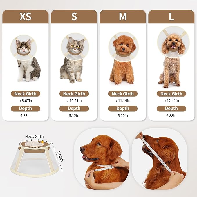 Soft Dog Cone Collar to Stop Licking-Adjustable Comfortable Mesh Recovery Cone After Surgery for Small or Miniature Dogs, Alternative to Plastic Elizabethan Collars for Neuter Incision Care (Brown,M)