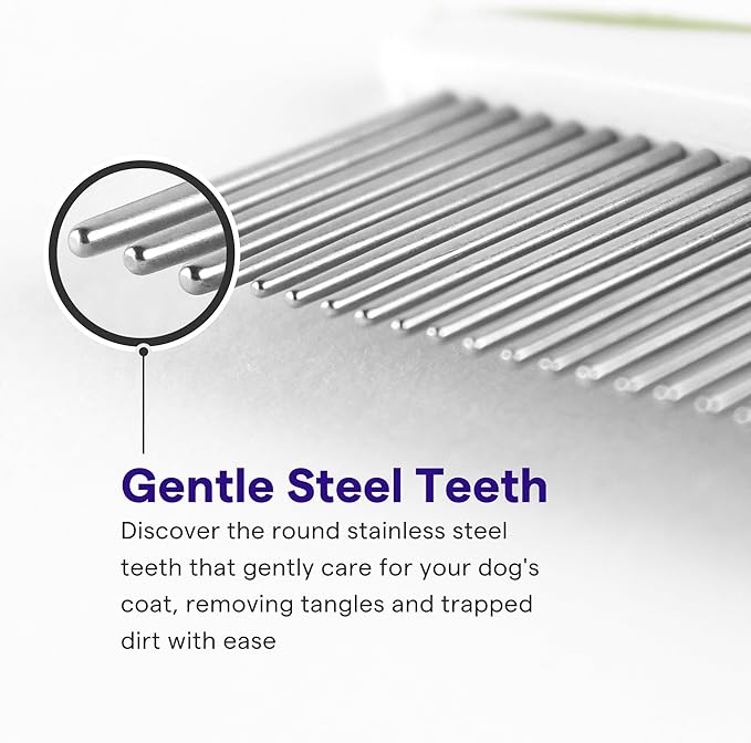 Dog & Cat Comb – Removes Tangles, Knots, and Matted Fur – Grooming Tool with Stainless Steel Teeth and Non-Slip Handle – Best Pet Hair Comb for Home Grooming Kit – Includes eBook Guide