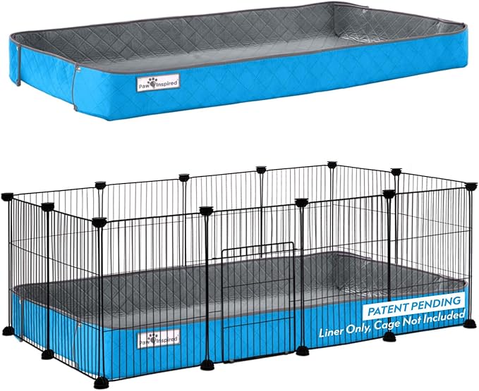 Paw Inspired Critter Box Washable Cage Liner, Reversible Fleece Bedding with Raised Sides for Guinea Pigs and Other Small Animals (2x4 (12" Grids), Gray/Blue)