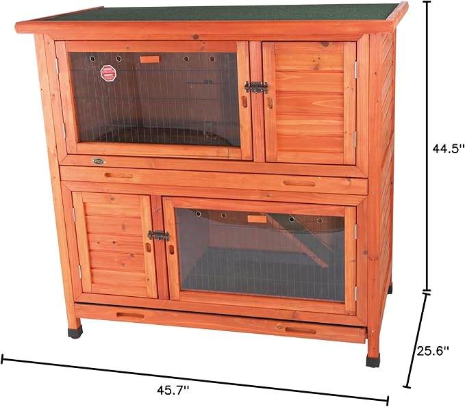 TRIXIE natura Insulated Rabbit Hutch, 2-Story Outdoor Bunny House, Small Animal Hutch with Ramp, Removable Window Panes, Ideal Shelter for Rabbits or Guinea Pigs, Brown