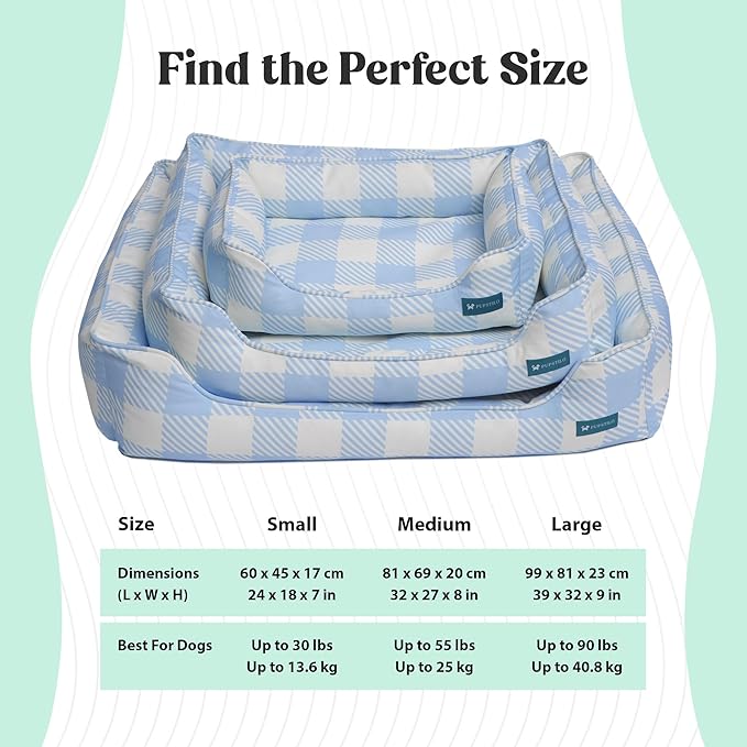 Orthopedic Bolster Dog Bed – CertiPUR-US Foam, Recycled Polyester Canvas, Washable Cover, Anti-Slip Bottom, Medium, Navy Plaid – Stylish Designer Dog Sofa