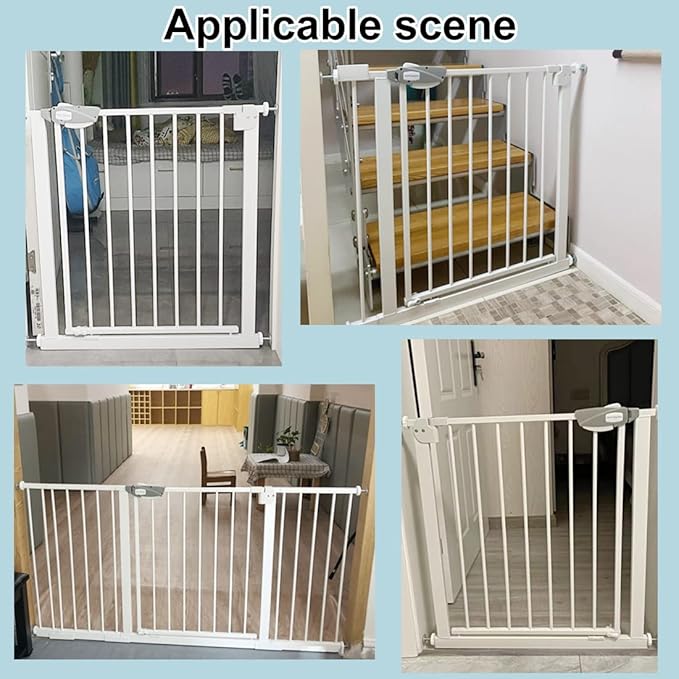WAOWAO Triple Lock Baby Gate Extra Wide 86.22-90.55" Pressure Mounted Walk Through Swing Auto Close Safety White Metal Dog Pet Puppy Cat for Stairs,Doorways,Kitchen 86.22-90.94"/219-231cm