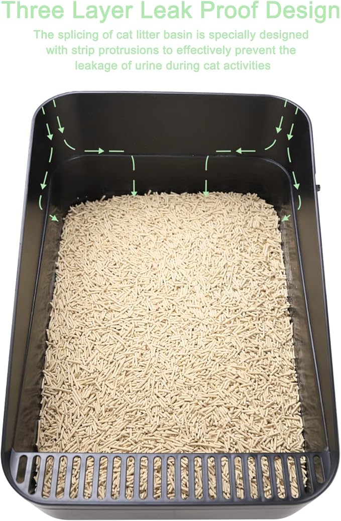 Sfozstra Open Litter Box, High Side Sifting, Secure and Odor Control, Removable, Easy to Clean for Cats Up to 8 Pounds (Black Small)