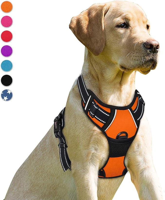BARKBAY No Pull Dog Harness Front Clip Heavy Duty Reflective Easy Control Handle for Large Dog Walking(Orange,L)